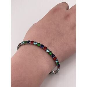 925 sterling silver tennis bracelet Rhodium plated Multi Color Stone 8" Inch